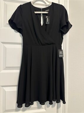Express Black Short Sleeve Wrap Skater Dress